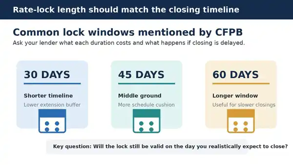 Ratespedia infographic comparing common 30-day, 45-day, and 60-day mortgage rate-lock windows